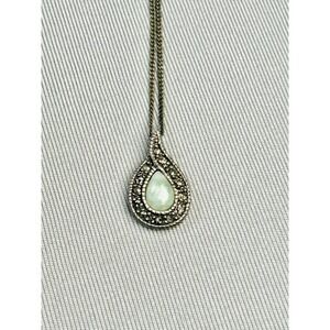 Sterling Silver & Marcasite Teardrop Pendant On Chain .925 Necklace